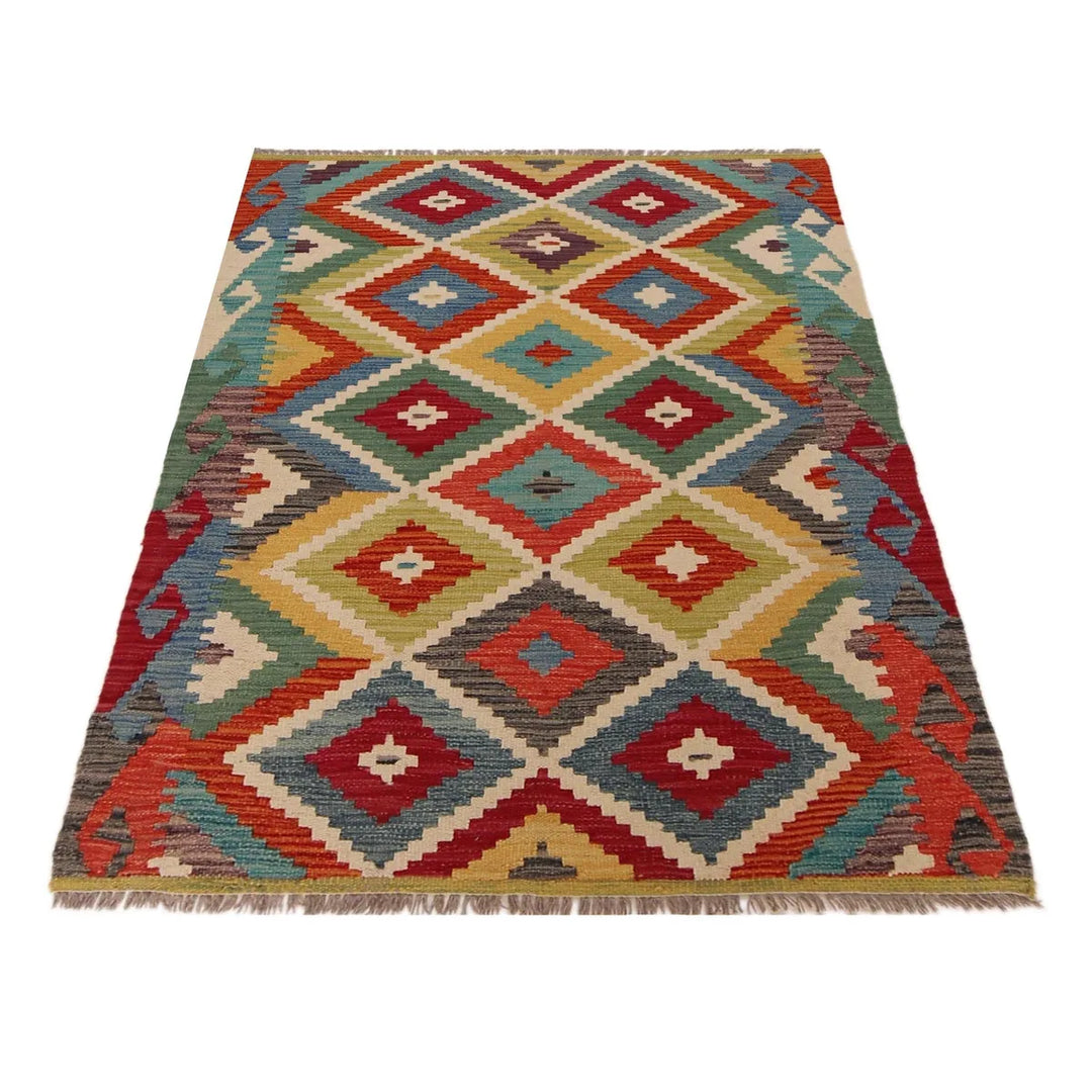 Afghan Kilim Rug 3' 4" x 4' 11" Flat-Weave | No. AL49214