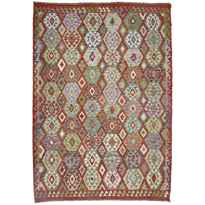 Afghan Kilim Rug 6' 11" x 9' 7" Flat-Weave | No. AL49218