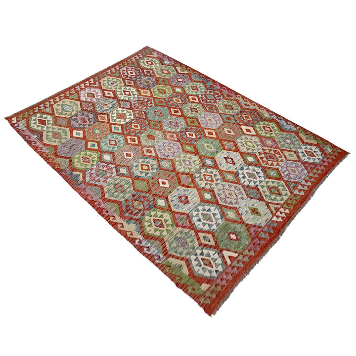 Afghan Kilim Rug 6' 11" x 9' 7" Flat-Weave | No. AL49218