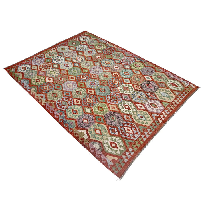Afghan Kilim Rug 6' 11" x 9' 7" Flat-Weave | No. AL49218