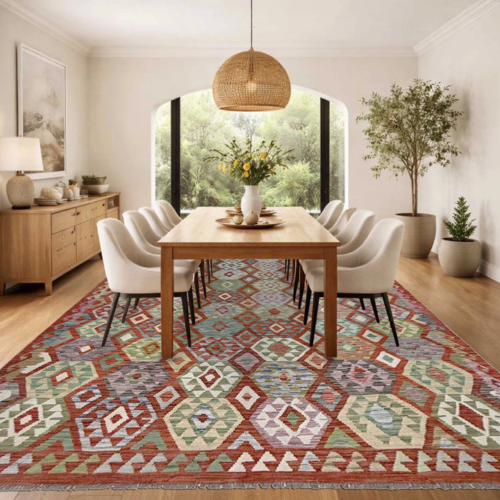 Afghan Kilim Rug 6' 11" x 9' 7" Flat-Weave | No. AL49218
