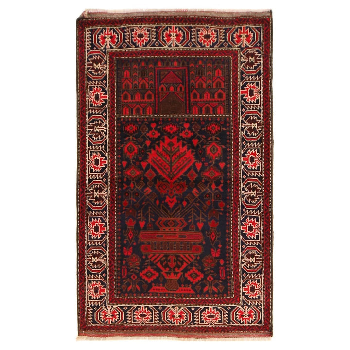 Red Afghan Prayer Rug 2' 11" x 4' 11" Hand-Knotted | No. AL49239