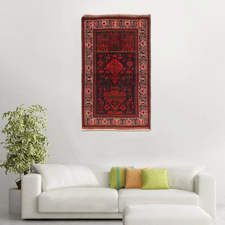 Red Afghan Prayer Rug 2' 11" x 4' 11" Hand-Knotted | No. AL49239