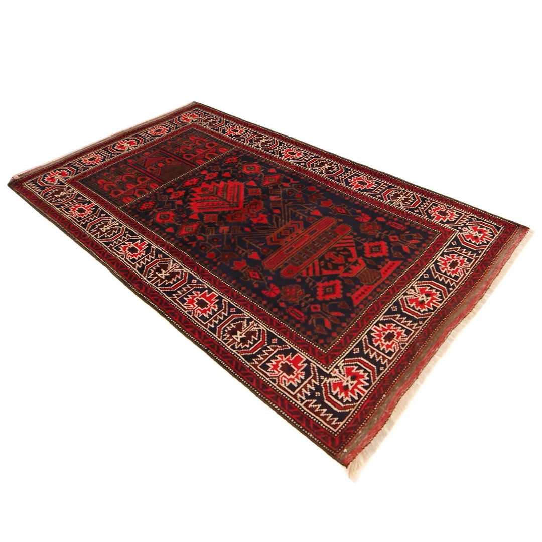 Red Afghan Prayer Rug 2' 11" x 4' 11" Hand-Knotted | No. AL49239