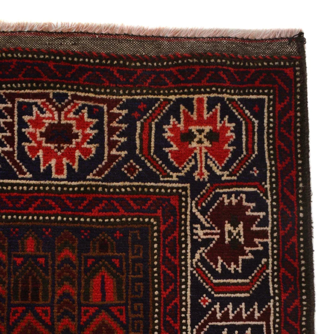 Red Afghan Prayer Rug 2' 11" x 4' 11" Hand-Knotted | No. AL49239