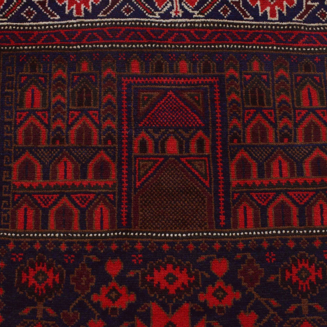 Red Afghan Prayer Rug 2' 11" x 4' 11" Hand-Knotted | No. AL49239