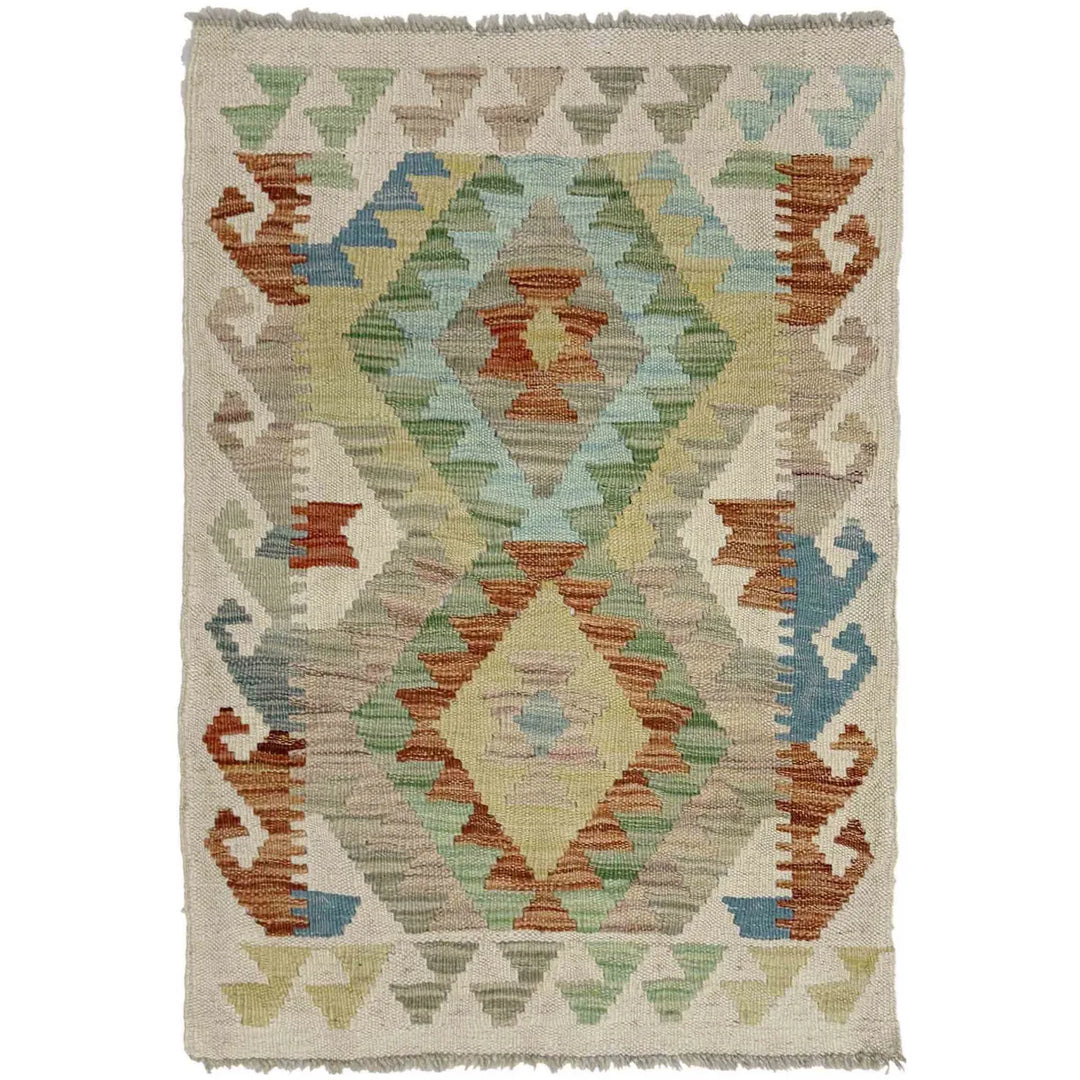 Afghan Vegetable Kilim Rug 1' 11" x 3' 2" Flat-Weave | No. AL492689
