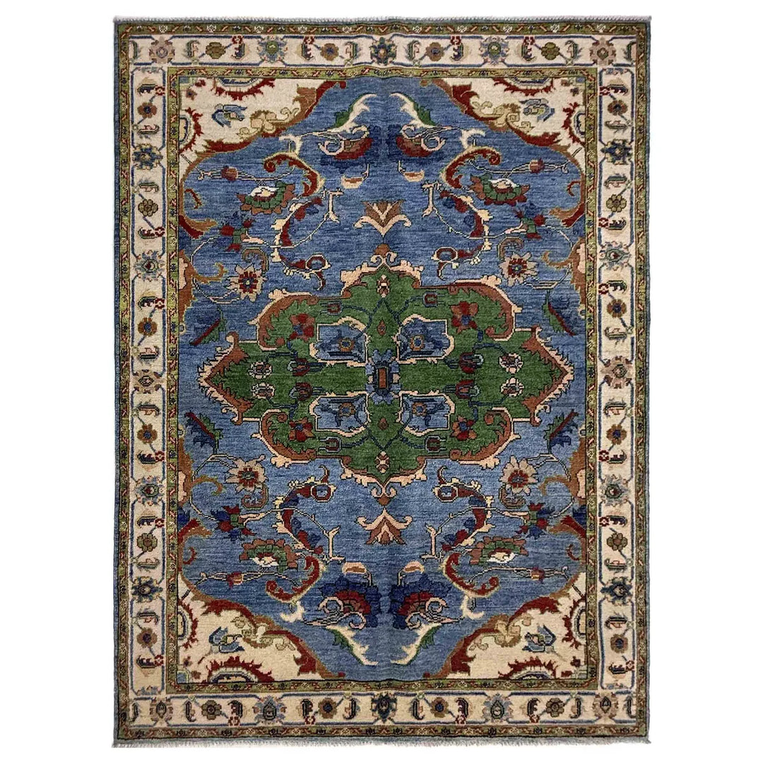 Blue Afghan Kazak Rug 5' 1" x 7' 1" Hand-Knotted | No. AL49283