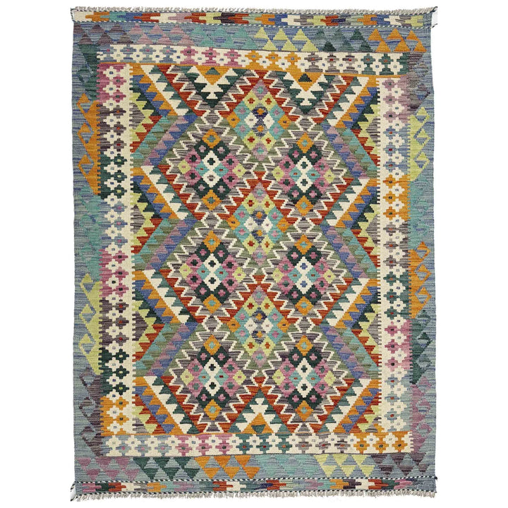 Multicolor Afghan Vegetable Kilim Rug 4' 3" x 6' 3" Flat-Weave | No. AL49289