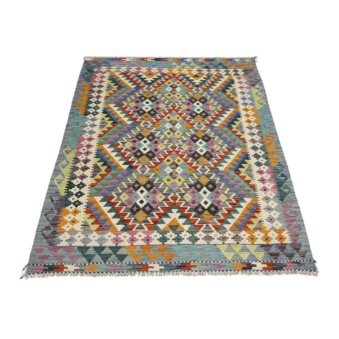 Multicolor Afghan Vegetable Kilim Rug 4' 3" x 6' 3" Flat-Weave | No. AL49289