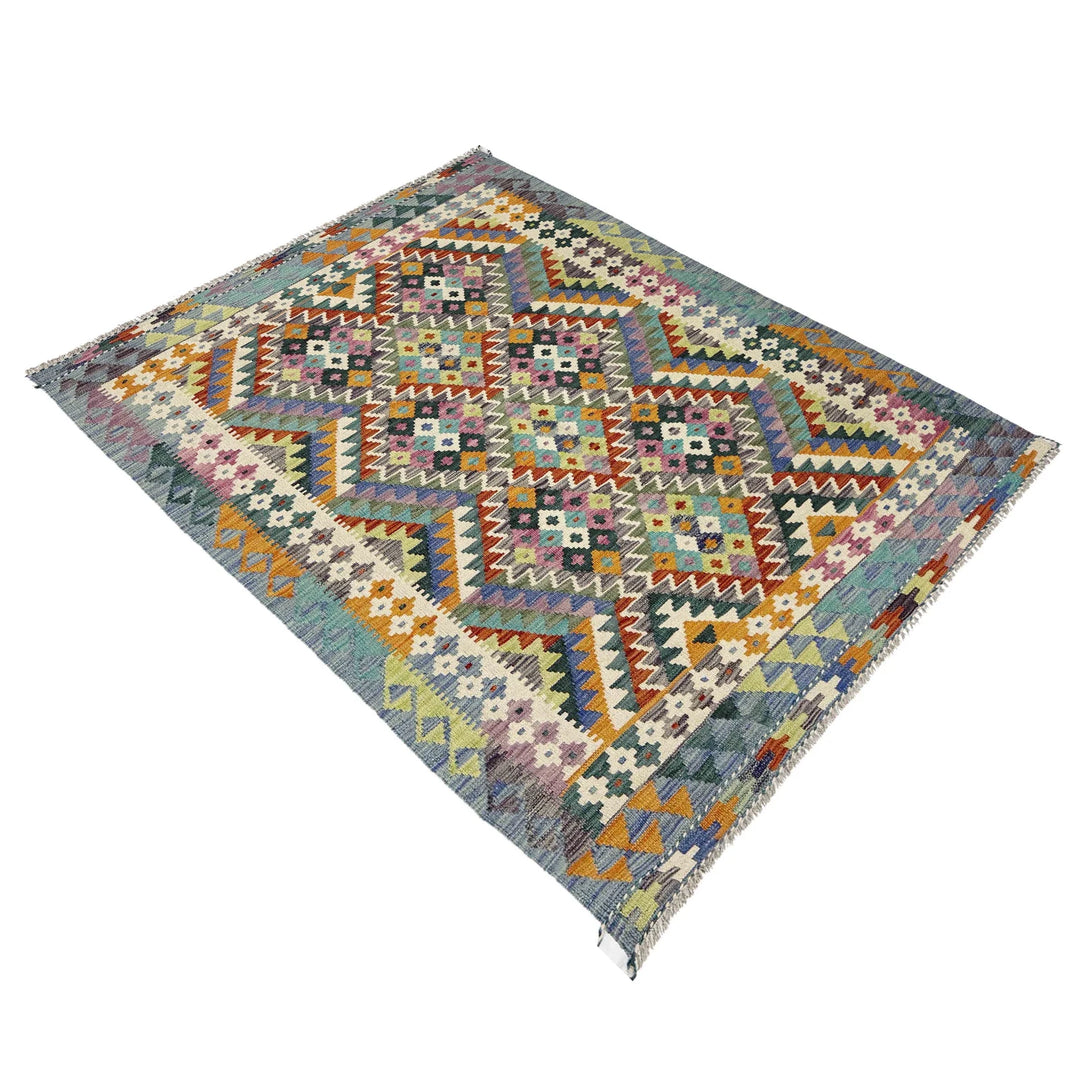 Multicolor Afghan Vegetable Kilim Rug 4' 3" x 6' 3" Flat-Weave | No. AL49289