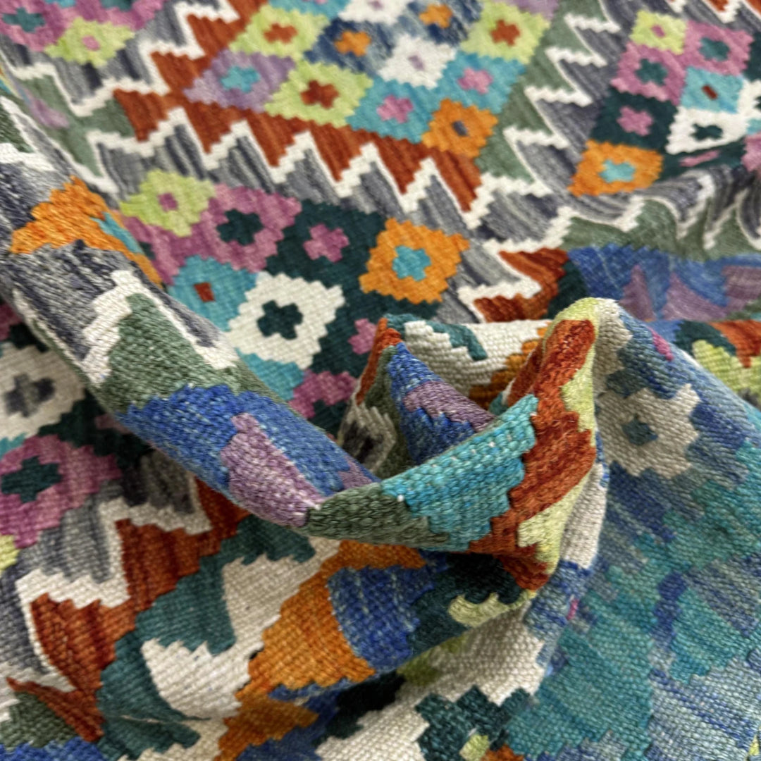 Multicolor Afghan Vegetable Kilim Rug 4' 3" x 6' 3" Flat-Weave | No. AL49289