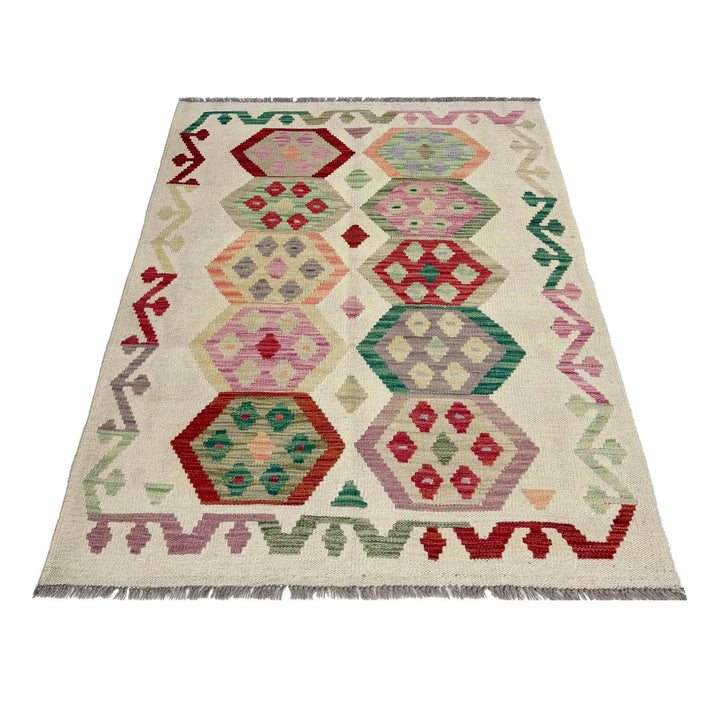 Afghan Vegetable Kilim Rug 3' 4" x 4' 9" Flat-Weave | No. AL492912
