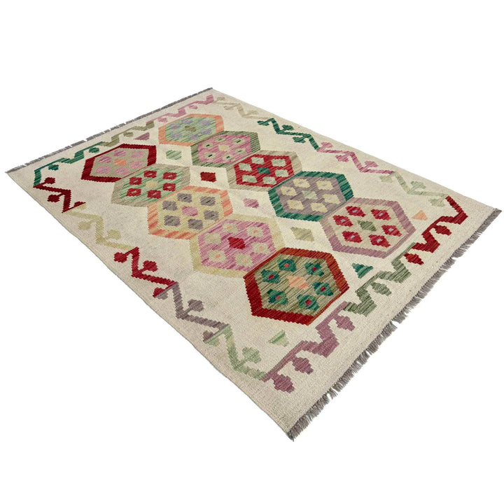 Afghan Vegetable Kilim Rug 3' 4" x 4' 9" Flat-Weave | No. AL492912