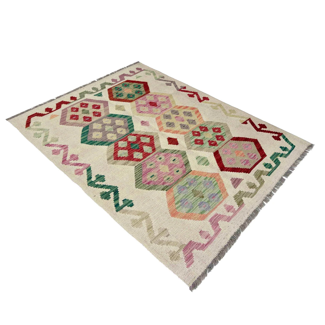 Afghan Vegetable Kilim Rug 3' 4" x 4' 9" Flat-Weave | No. AL492912
