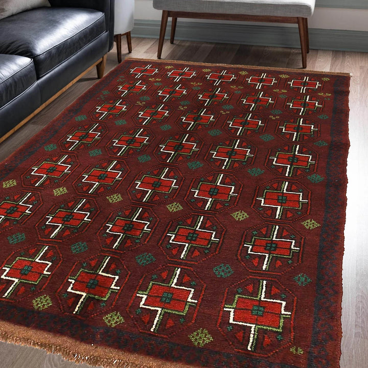 Afghan Baluchi Rug 4' 2" x 6' 2" Hand-Knotted | No. AL49309