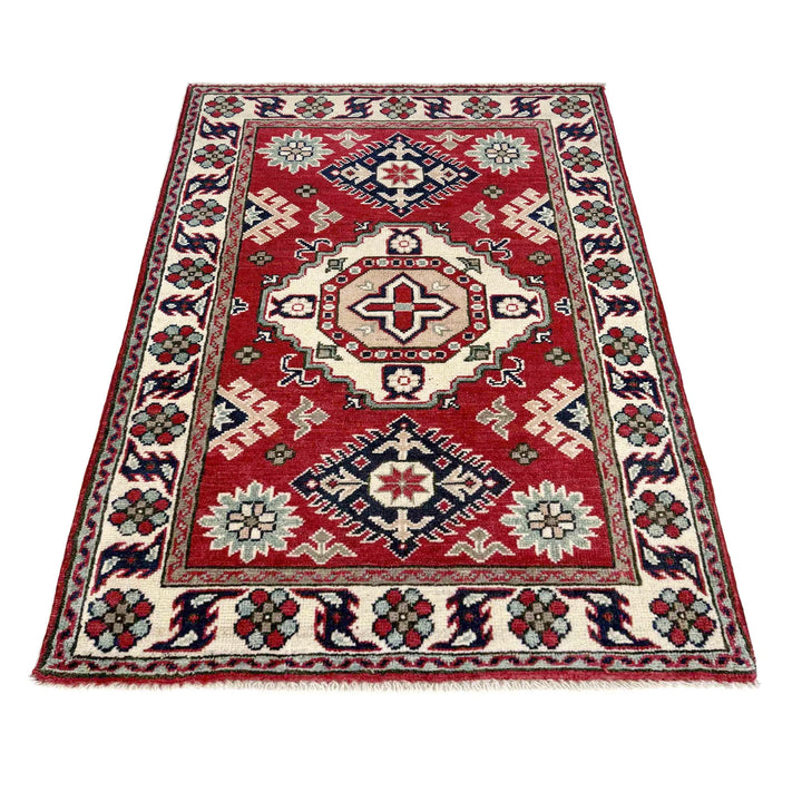 Red Afghan Kazak Rug 2' 7" x 4' 1" Hand-Knotted | No. AL49339