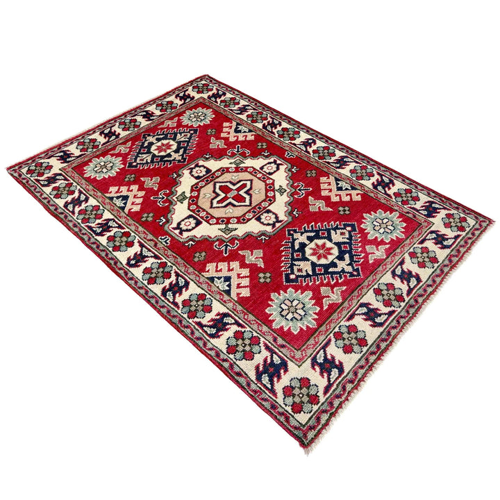 Red Afghan Kazak Rug 2' 7" x 4' 1" Hand-Knotted | No. AL49339