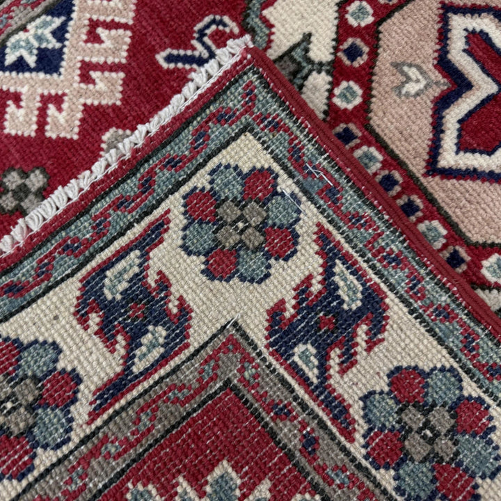 Red Afghan Kazak Rug 2' 7" x 4' 1" Hand-Knotted | No. AL49339