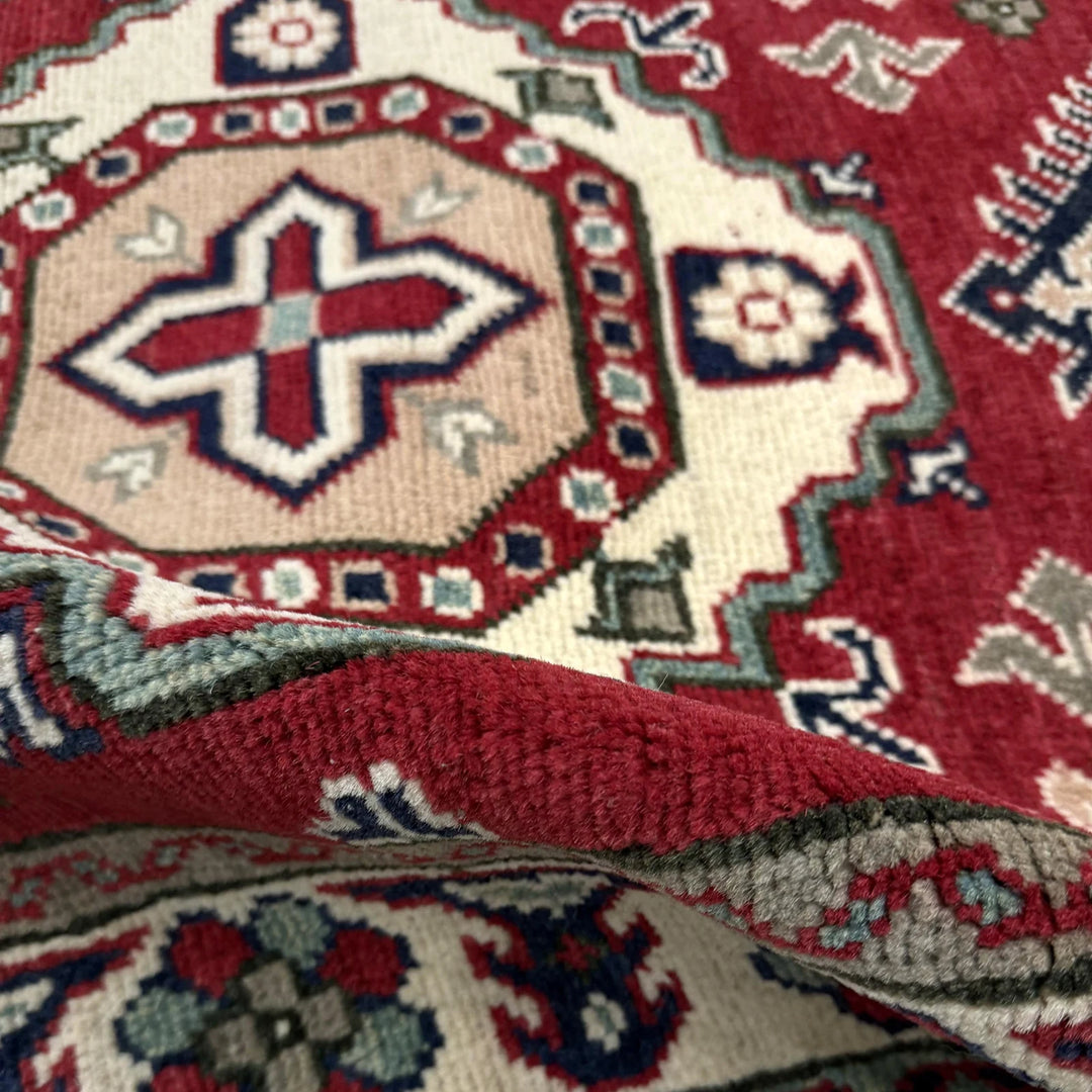 Red Afghan Kazak Rug 2' 7" x 4' 1" Hand-Knotted | No. AL49339
