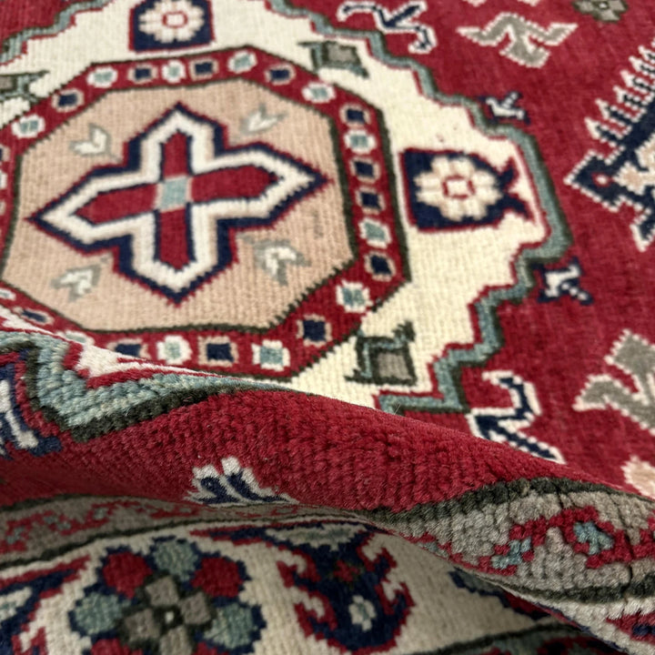 Red Afghan Kazak Rug 2' 7" x 4' 1" Hand-Knotted | No. AL49339