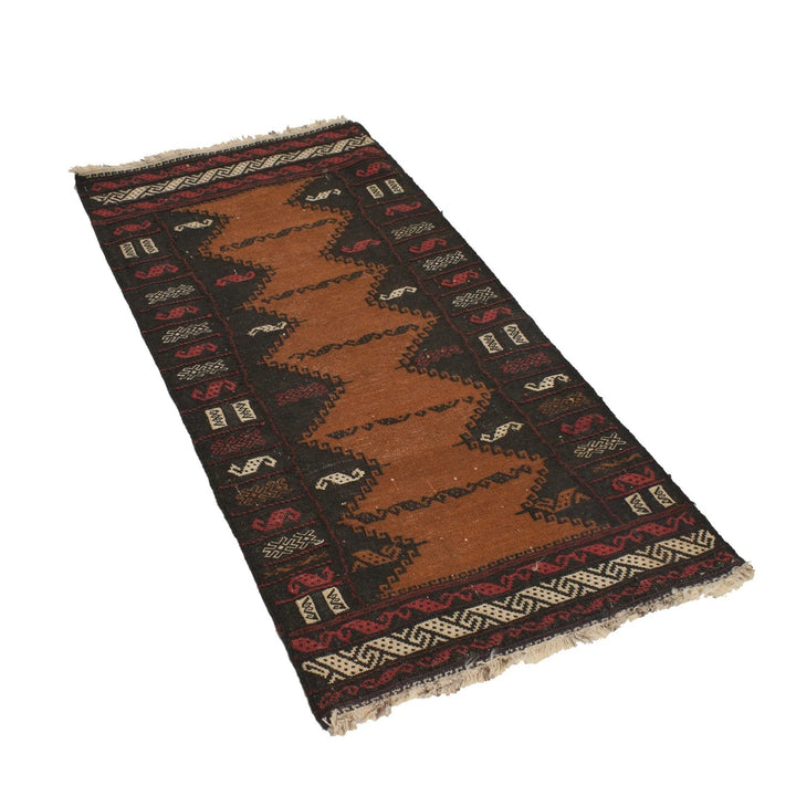 Brown Afghan Table Sheet Rug 2' 2" x 4' 5" Flat-Weave | No. AL49405