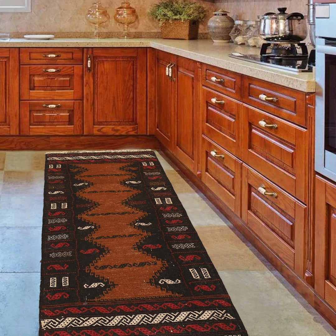 Brown Afghan Table Sheet Rug 2' 2" x 4' 5" Flat-Weave | No. AL49405
