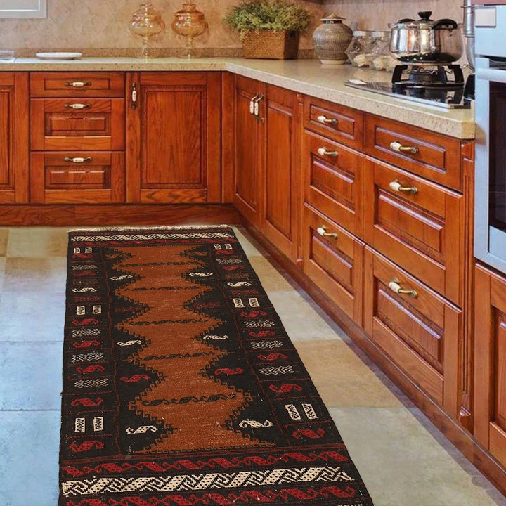 Brown Afghan Table Sheet Rug 2' 2" x 4' 5" Flat-Weave | No. AL49405