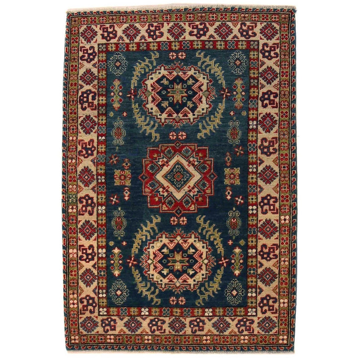 Blue Afghan Kazak Rug 3' 3" x 5' 1" Hand-Knotted | No. AL49460