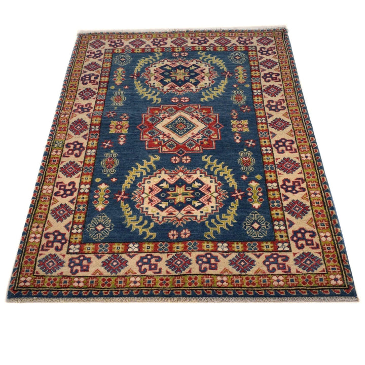 Blue Afghan Kazak Rug 3' 3" x 5' 1" Hand-Knotted | No. AL49460