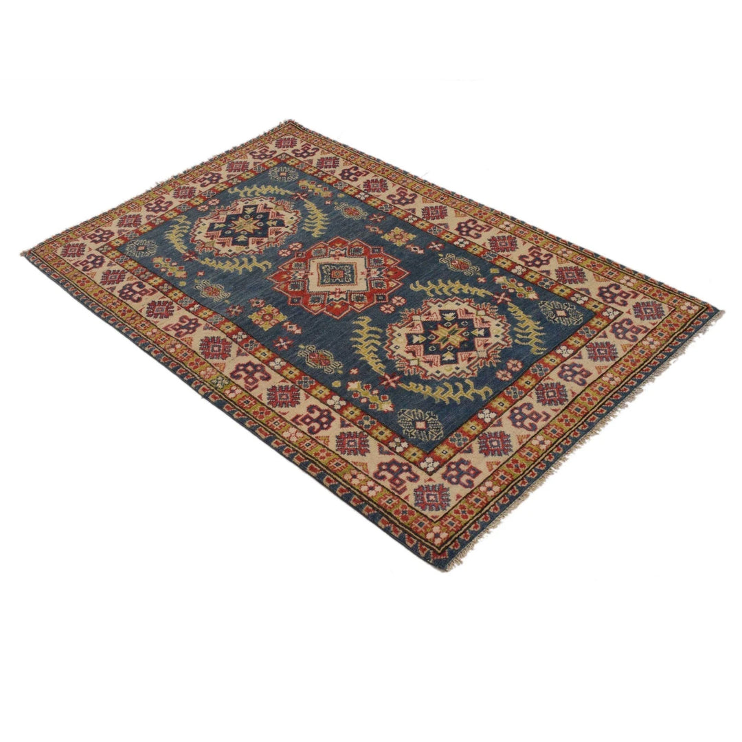 Blue Afghan Kazak Rug 3' 3" x 5' 1" Hand-Knotted | No. AL49460
