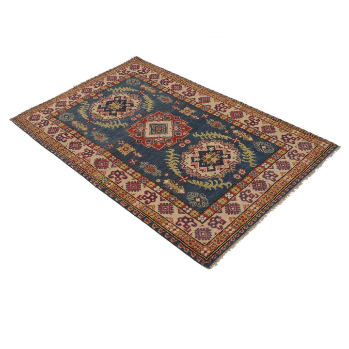 Blue Afghan Kazak Rug 3' 3" x 5' 1" Hand-Knotted | No. AL49460