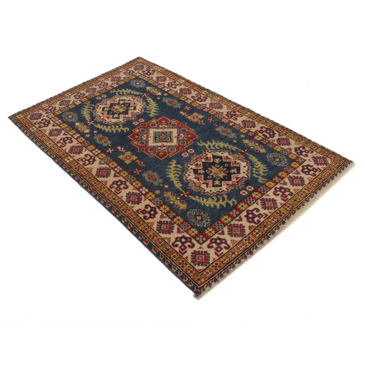 Blue Afghan Kazak Rug 3' 3" x 5' 1" Hand-Knotted | No. AL49460