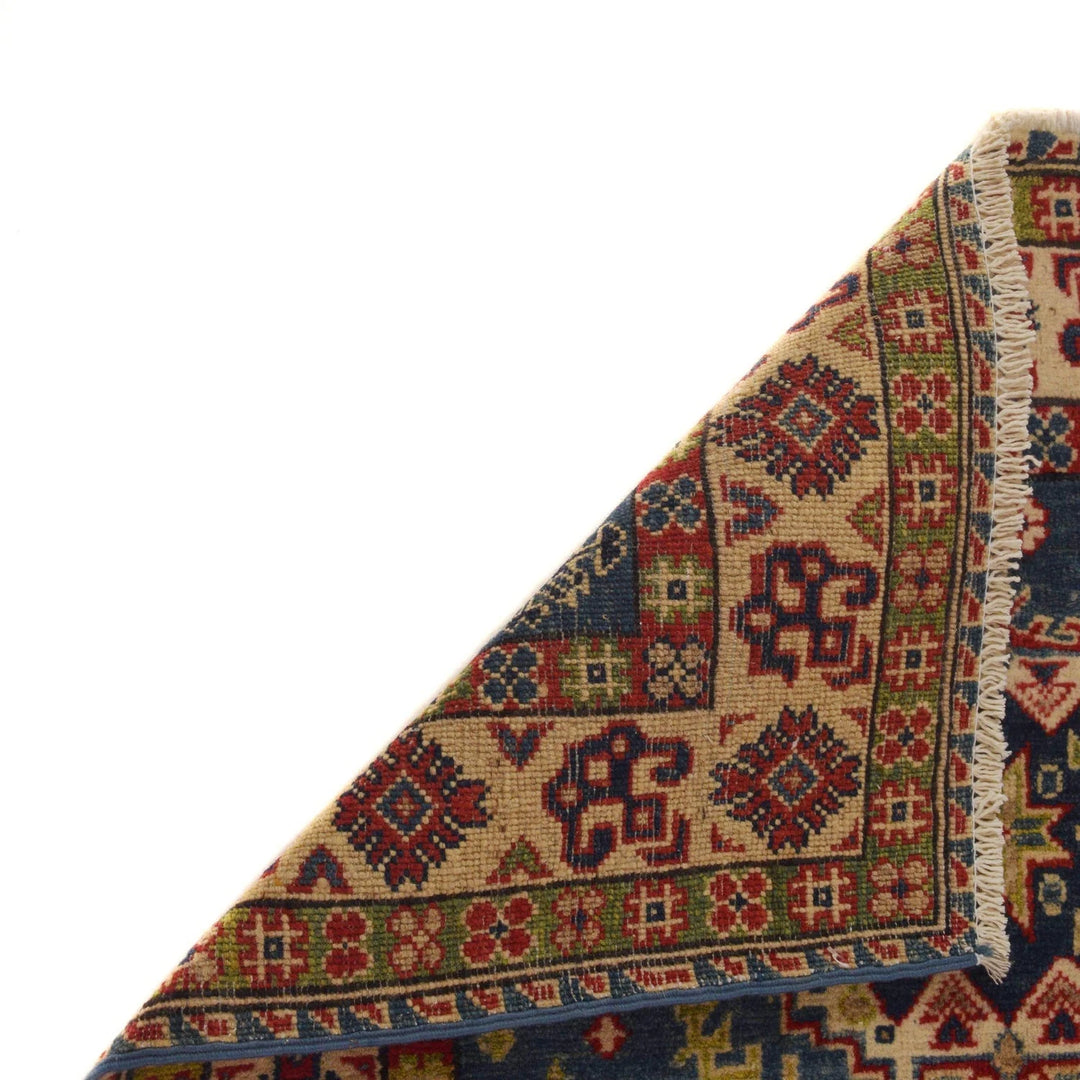 Blue Afghan Kazak Rug 3' 3" x 5' 1" Hand-Knotted | No. AL49460