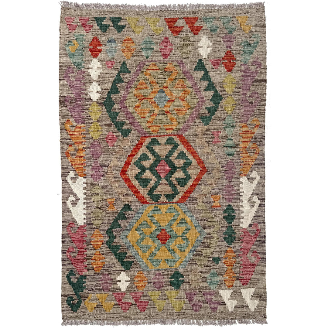 Afghan Vegetable Kilim Rug 2'7" x 4'0" Flat-Weave | No. AL49489