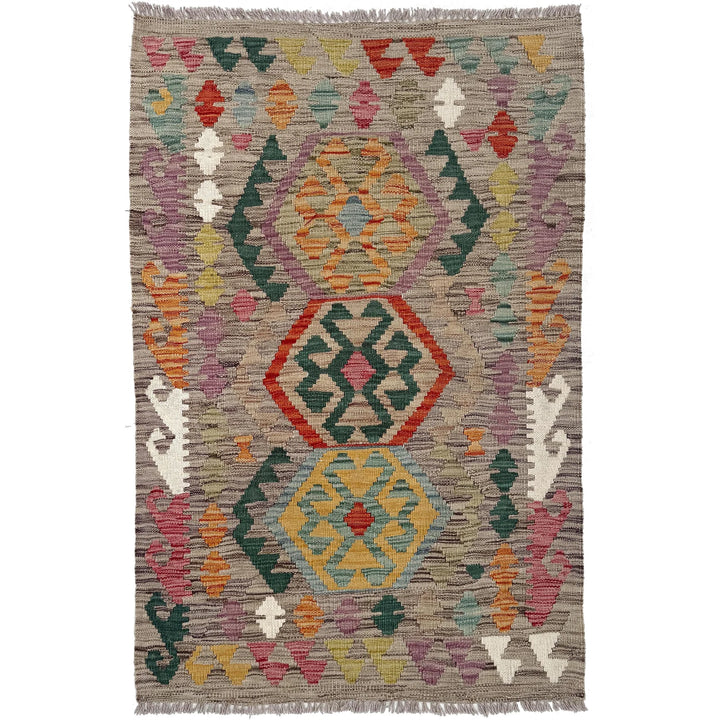 Afghan Vegetable Kilim Rug 2'7" x 4'0" Flat-Weave | No. AL49489