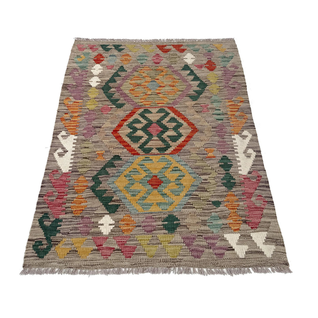 Afghan Vegetable Kilim Rug 2'7" x 4'0" Flat-Weave | No. AL49489