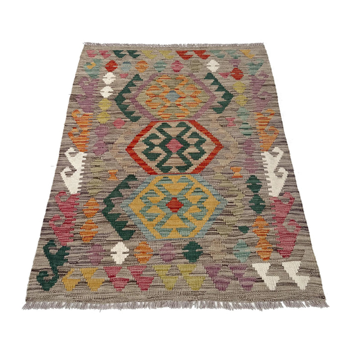 Afghan Vegetable Kilim Rug 2'7" x 4'0" Flat-Weave | No. AL49489