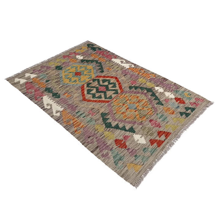 Afghan Vegetable Kilim Rug 2'7" x 4'0" Flat-Weave | No. AL49489