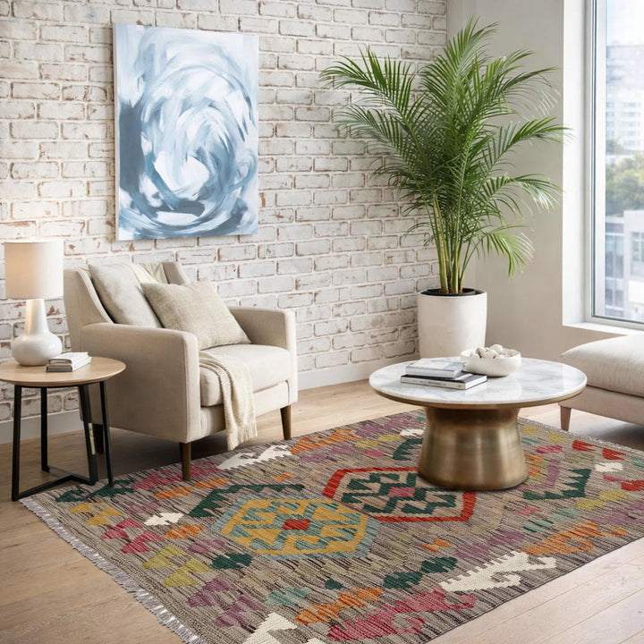 Afghan Vegetable Kilim Rug 2'7" x 4'0" Flat-Weave | No. AL49489