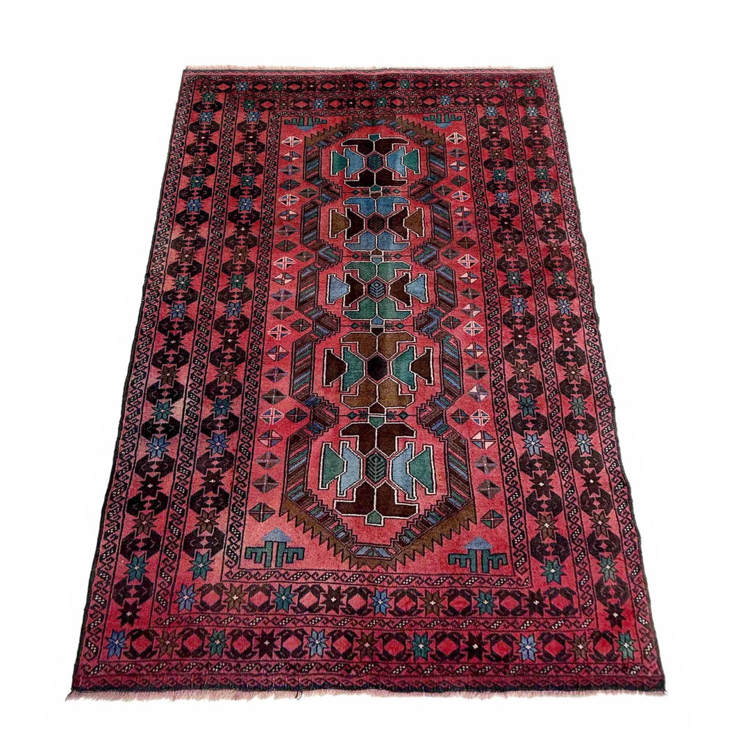 Afghan Baluchi Rug 3' 10" x 6' 11" Hand-Knotted | No. AL49507
