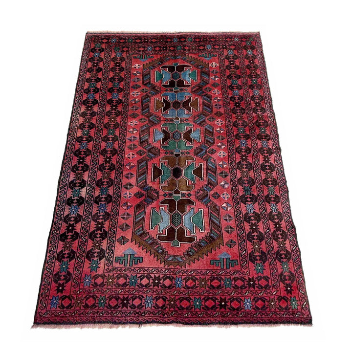 Afghan Baluchi Rug 3' 10" x 6' 11" Hand-Knotted | No. AL49507