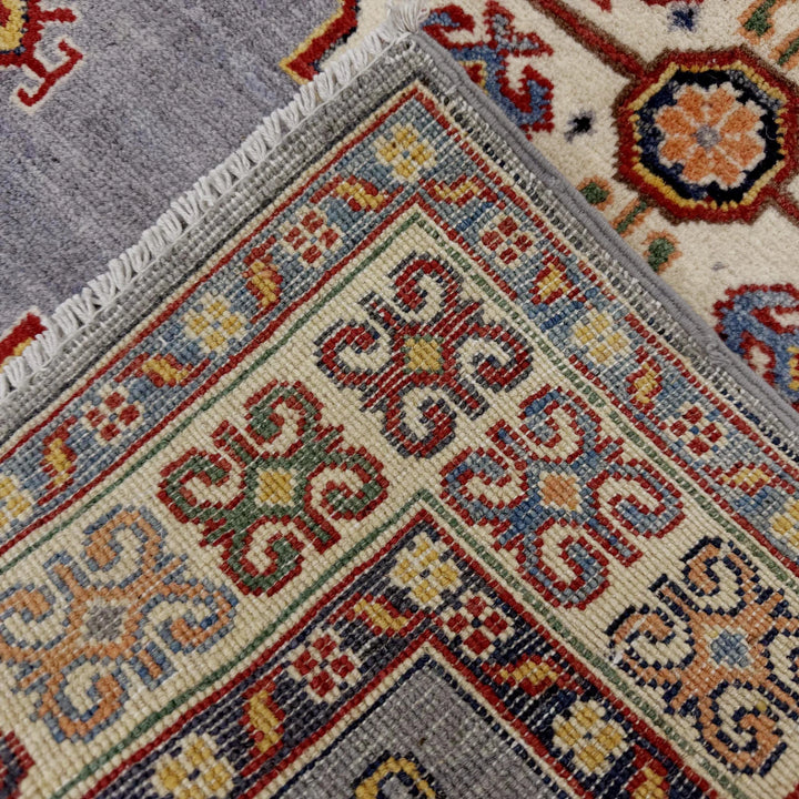 Blue Afghan Kazak Rug 3' 4" x 4' 11" Hand-Knotted | No. AL49523