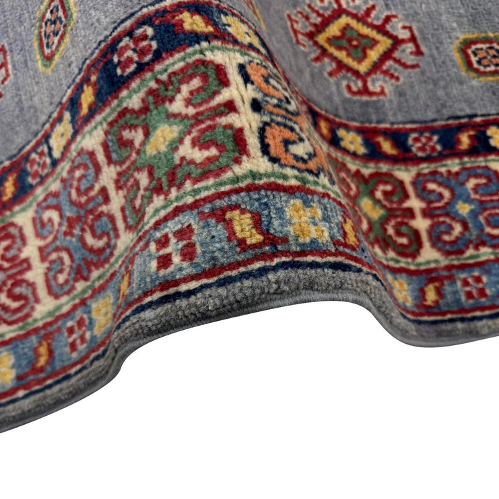 Blue Afghan Kazak Rug 3' 4" x 4' 11" Hand-Knotted | No. AL49523