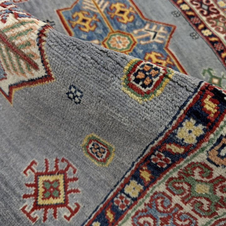 Blue Afghan Kazak Rug 3' 4" x 4' 11" Hand-Knotted | No. AL49523