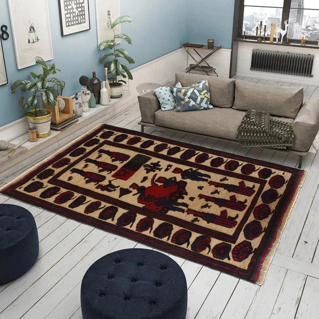 Afghan Animal Pictorial Rug 2' 9" x 3' 9" Hand-Knotted | No. AL49527