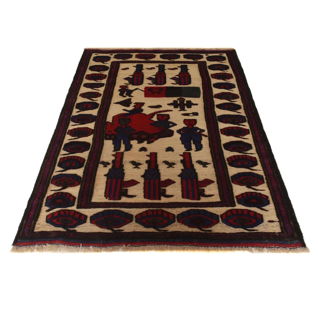Afghan Animal Pictorial Rug 2' 9" x 3' 9" Hand-Knotted | No. AL49527