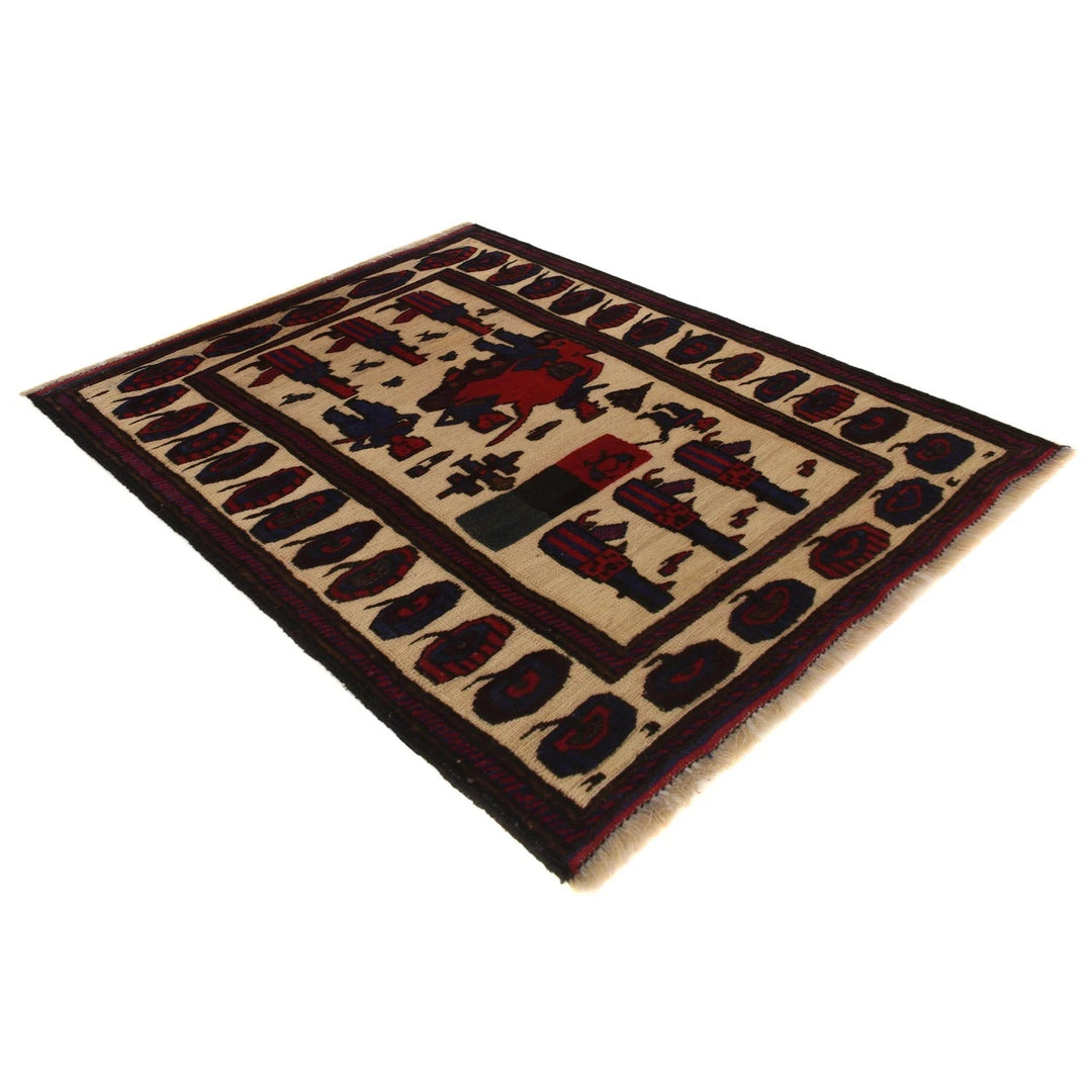Afghan Animal Pictorial Rug 2' 9" x 3' 9" Hand-Knotted | No. AL49527