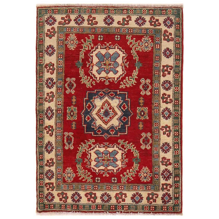 Red Afghan Kazak Rug 2' 7" x 3' 9" Hand-Knotted | No. AL49532