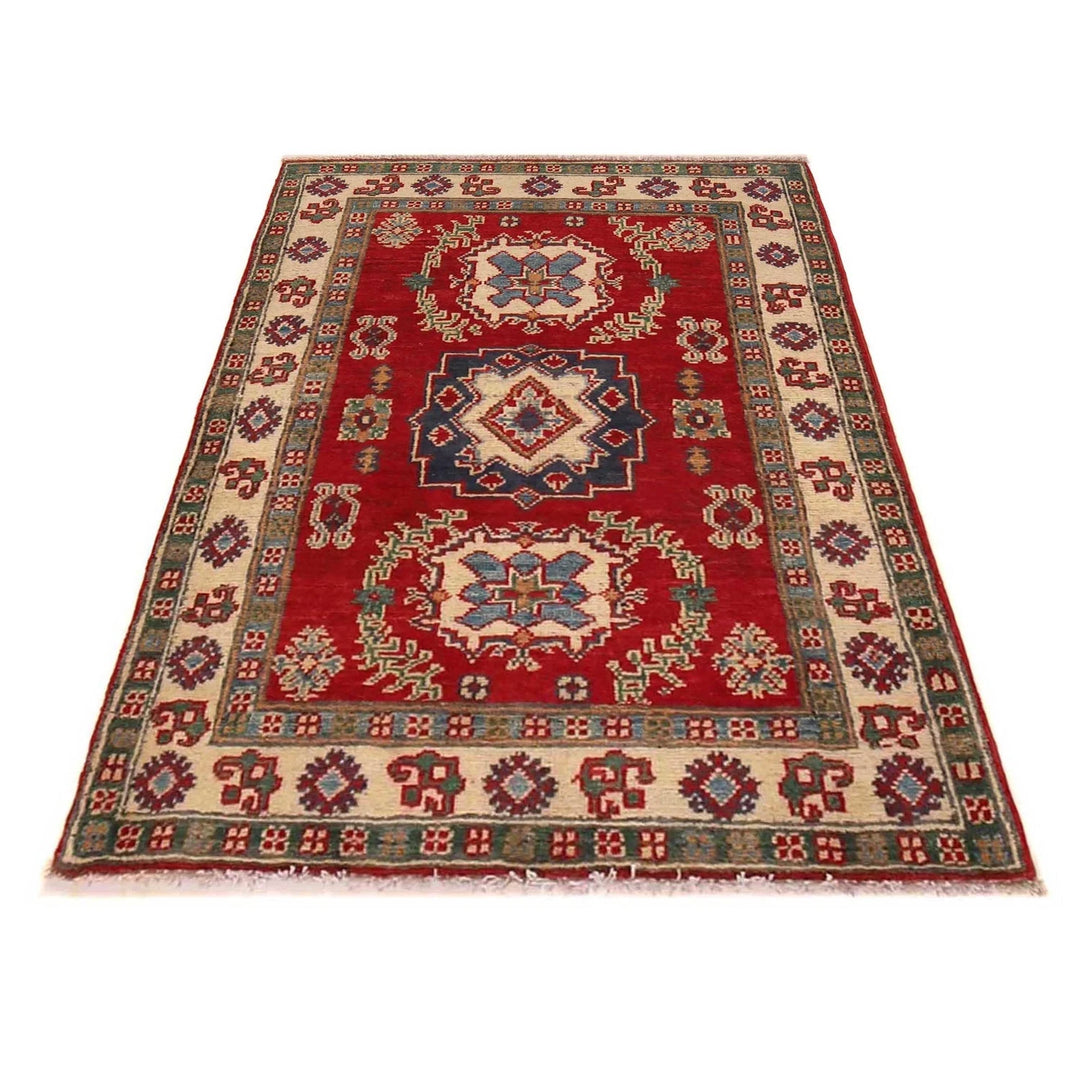 Red Afghan Kazak Rug 2' 7" x 3' 9" Hand-Knotted | No. AL49532